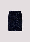 Velvet Sequin Bodycon Mini Skirt, Navy, large