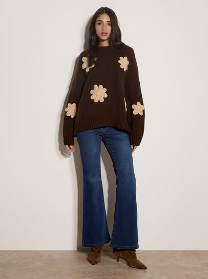 Chunky Knit Flower Applique Jumper
