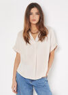 Textured Cotton Pleat Front Top, Stone, large
