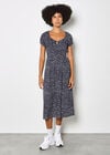 Spot Print Milkmaid Midi Dress, Navy, large