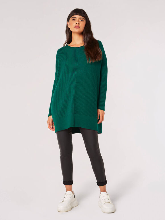 Oversized Ribbed Jumper, Green, large