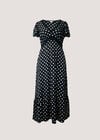 Polka Dot Satin Midi Dress, Black, large