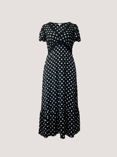 Polka Dot Satin Midi Dress