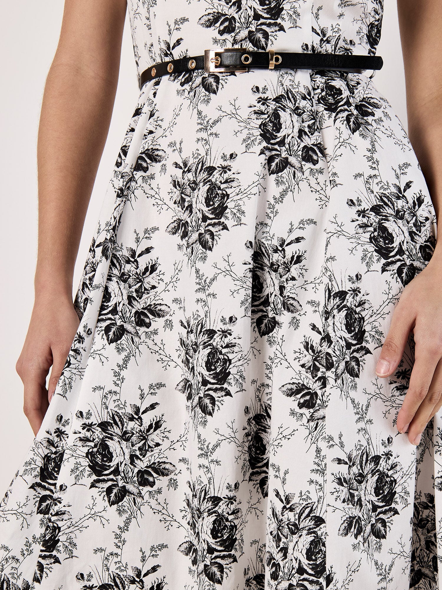 Rose Print Fit and Flare Midi Dress | Apricot Clothing
