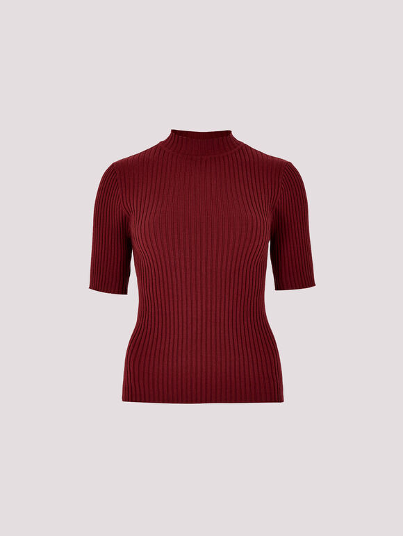 Ribbed Knit Top, Burgundy, large