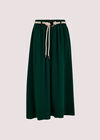 Rope Belt Cotton Midi Skirt, Green, large