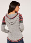 Aztec Knit Hooded Jumper, Grey, large