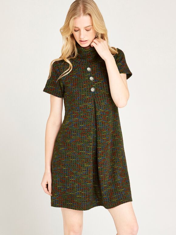 Green Inverted Pleat Dress, Green, large