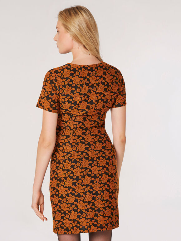 Rose Jacquard Mini Dress, Rust, large