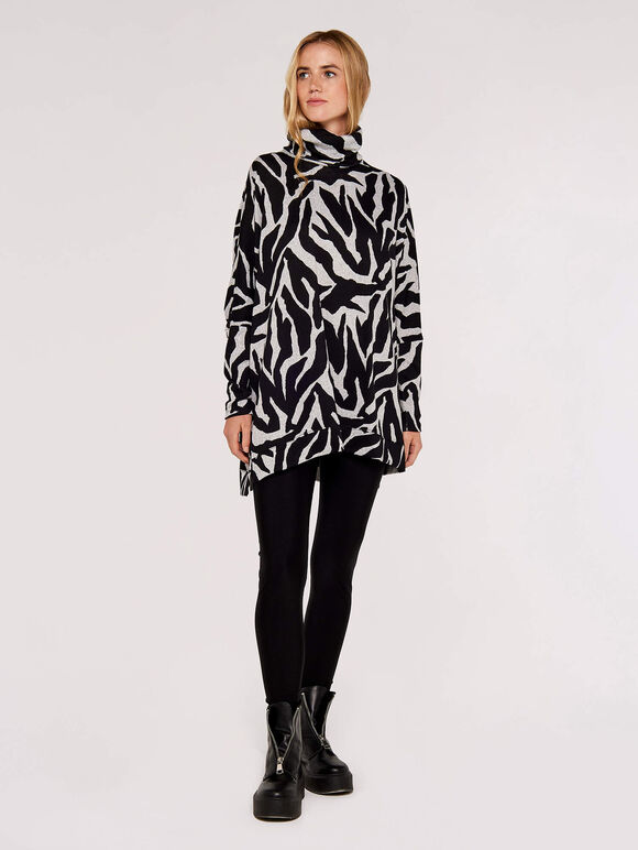 Zebra Print Oversized Tunic, Grey, large
