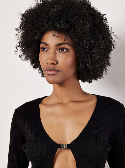 Ribbed Knit Front Clip Cardigan
