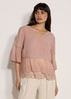 Embroidered Cotton Mesh Blouse, Pink, large