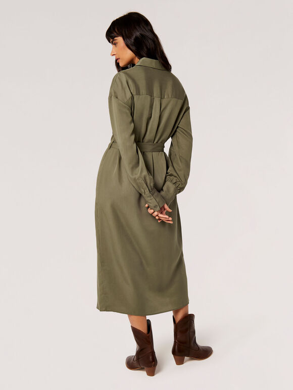 Utility Shirt Midi Dress, Khaki, large