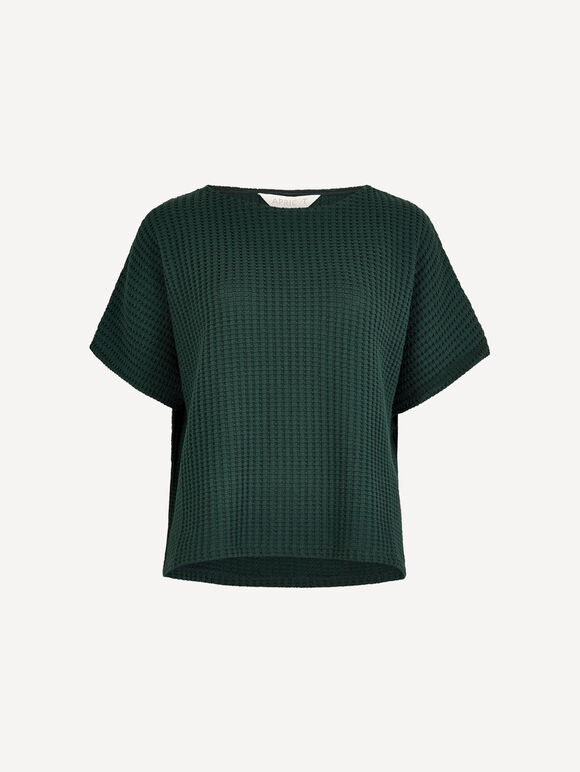 Waffle Knit Oversized Cotton T-Shirt, Green, large