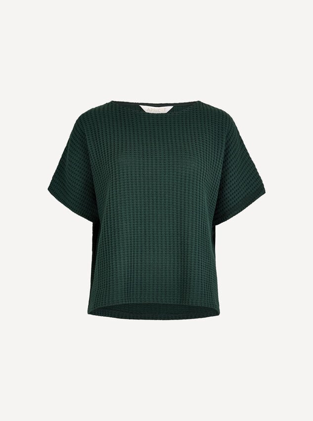 Waffle Knit Oversized Cotton T-Shirt, Green, large