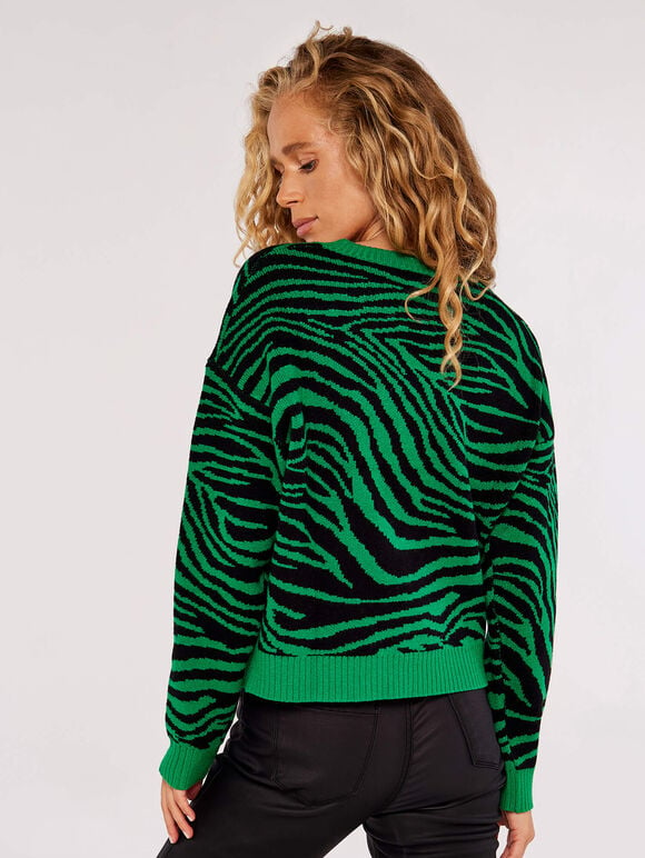 Bright Zebra Chunky Knit Jumper, Green, large