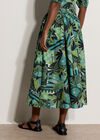 Tropical Leaf Patchwork Cotton Midi Skirt, Aqua - Turquoise, large