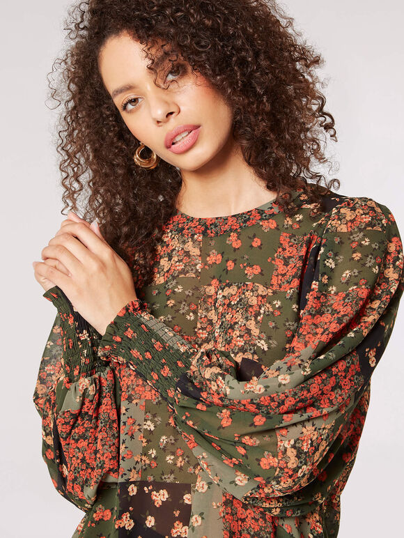 Patchwork Ditsy Floral Top, Green, large