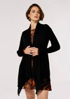 Waterfall Crochet Trim Ribbed Cardigan, Black, large