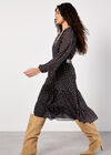 Polka Dot Chiffon Wrap Midi Dress, Black, large