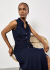 Linen Blend Shirt Midi Dress, Navy, large