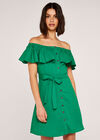 Ruffle Bardot Linen Dress, Green, large