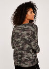 Camouflage Print Batwing Top, Khaki, large
