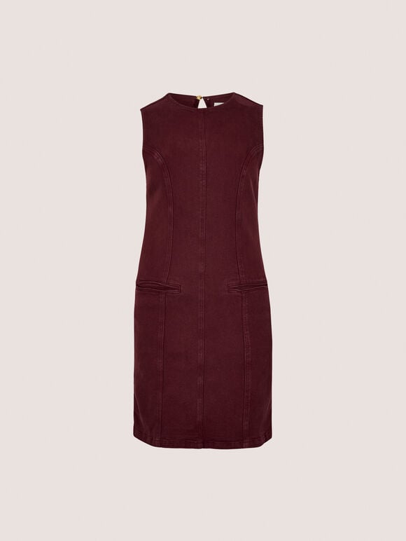 Denim Shift Mini Dress, Burgundy, large