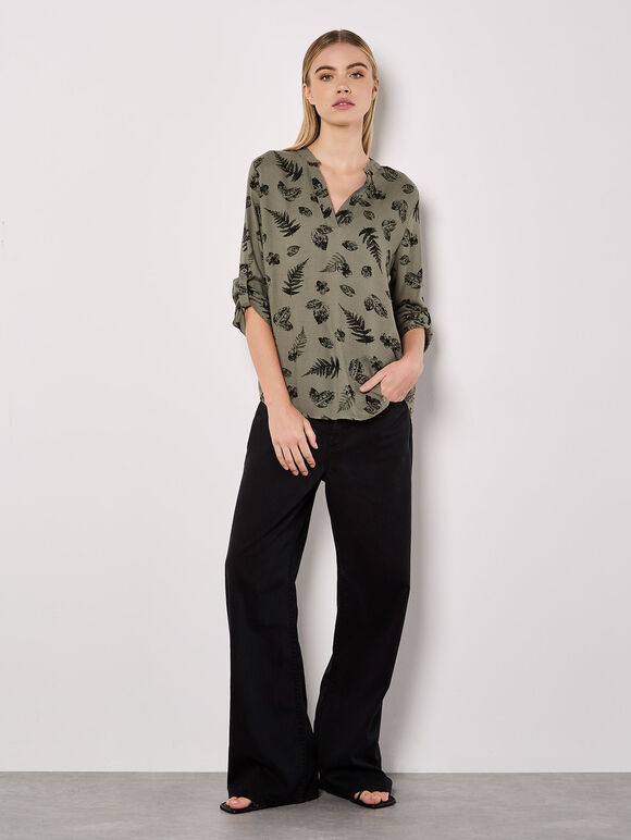 Botanical Leaf Lightweight Blouse, Khaki, large