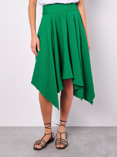 Hanky Hem Belted Midi Skirt