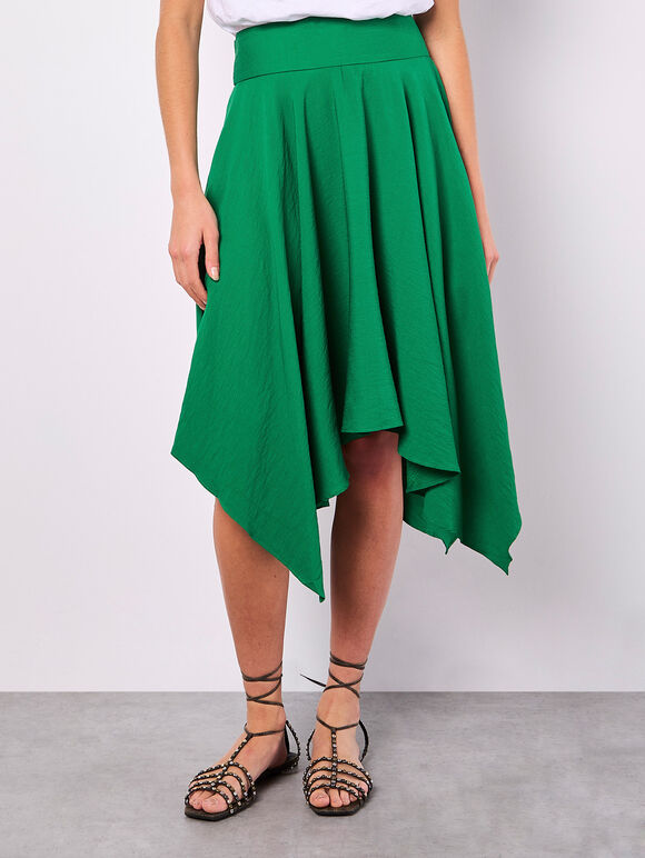 Hanky Hem Belted Midi Skirt, Green, large