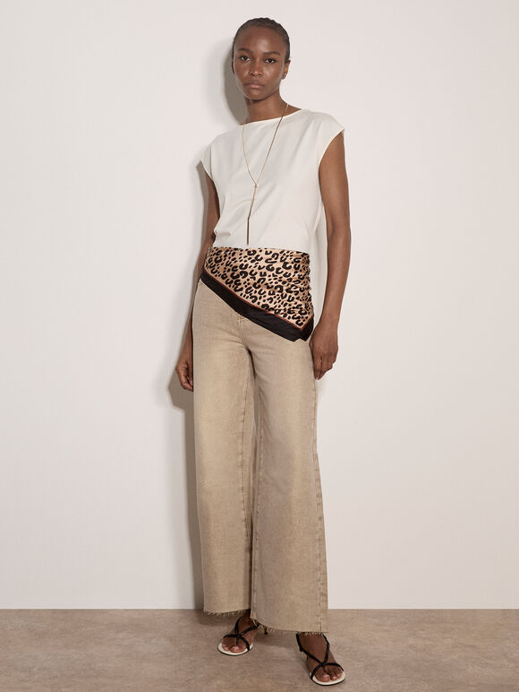 Cotton Blend Jersey T-Shirt, Cream, large