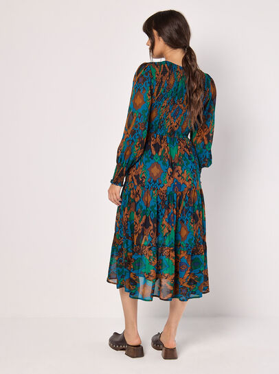 Ikat Chiffon Smocked Midi Dress