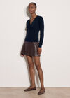 Rib Knit Wrap Top, Navy, large