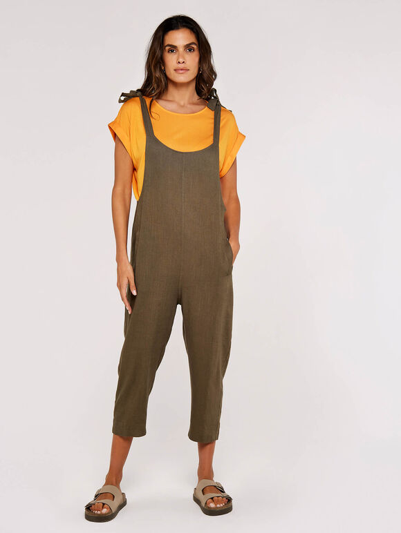 Tie Shoulder Jumpsuit, Khaki, large