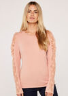 Ruche Lace Sleeve Soft Touch Jumper, Pink, large