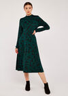 Floral Mock Neck Dress, Green, large
