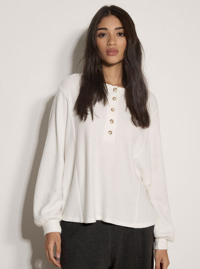 Waffle Knit Button Neck Top