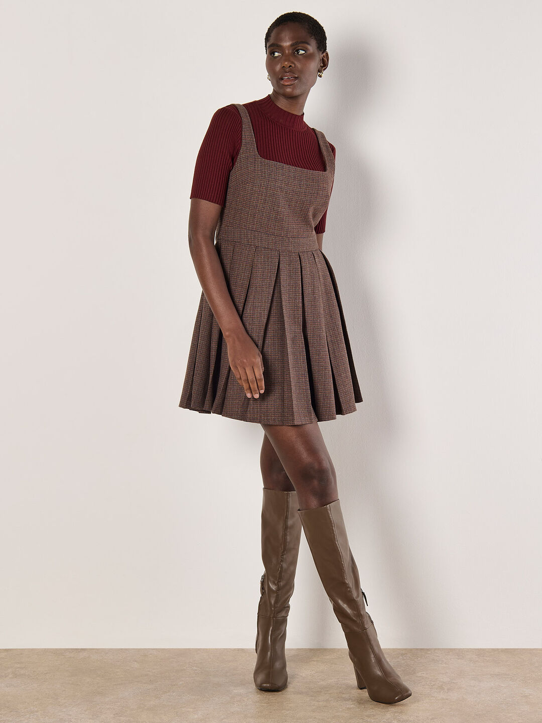 Image of Check Pleated Skater Mini Dress