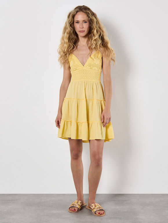 Bow Back Crochet Cami Mini Dress, Yellow, large