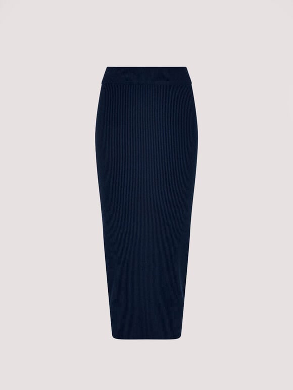 Ribbed Knit Midaxi Skirt, Navy, large