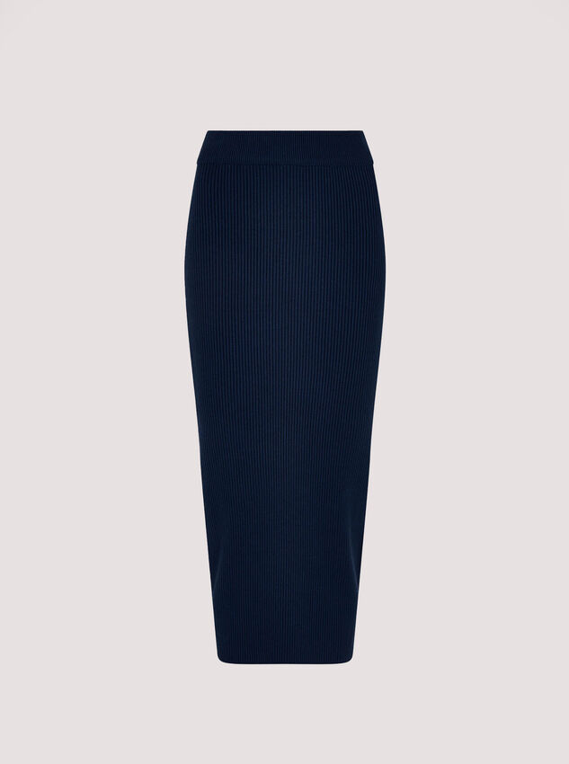 Ribbed Knit Midaxi Skirt, Navy, large