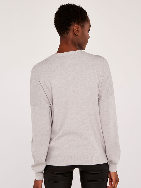 Sequin Lips Batwing Jumper, Grey, large