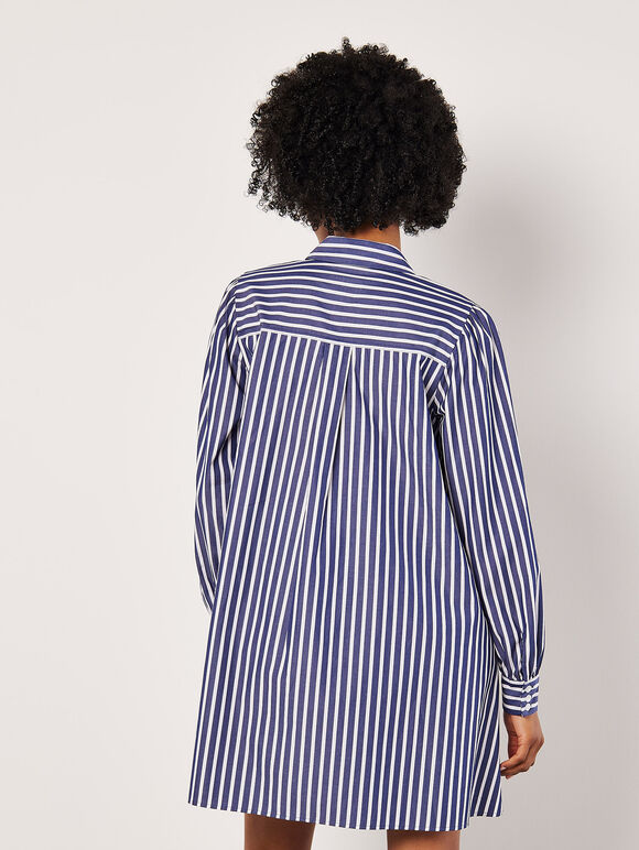 Stripe Shirt Cotton Mini Dress, Navy, large