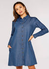 Ruffle Denim Swing Mini Dress, Blue, large