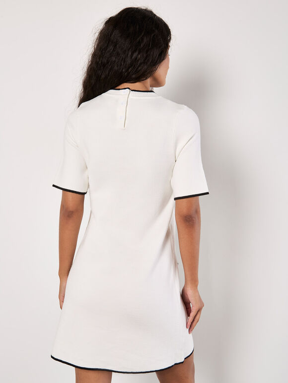 Monochrome Knitted Mini Dress, White, large