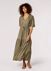 Gold Foil Tier Maxi Dress, Khaki, large