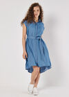 Denim Shirt Mini Dress, Blue, large