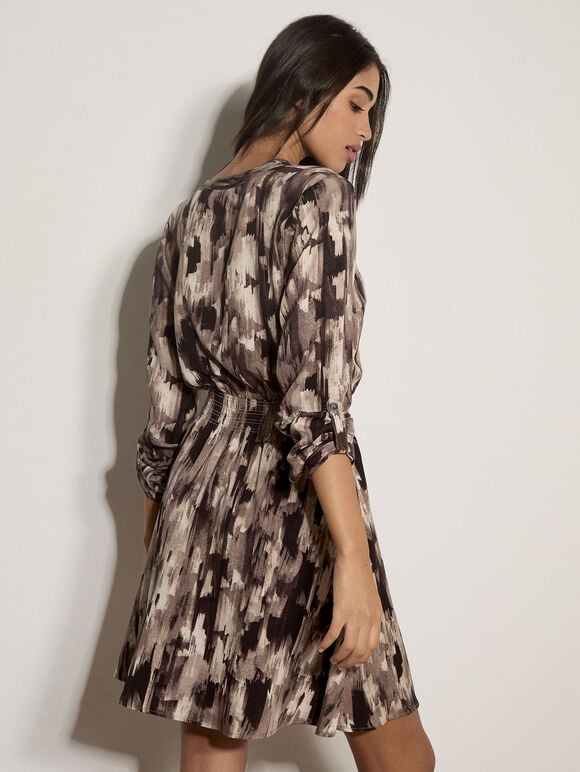 Abstract Print Utility Mini Dress, Black, large