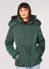 Faux Fur Hood Puffer Jacket, Green, large